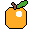 a pixelated cartoon orange with green leaf.